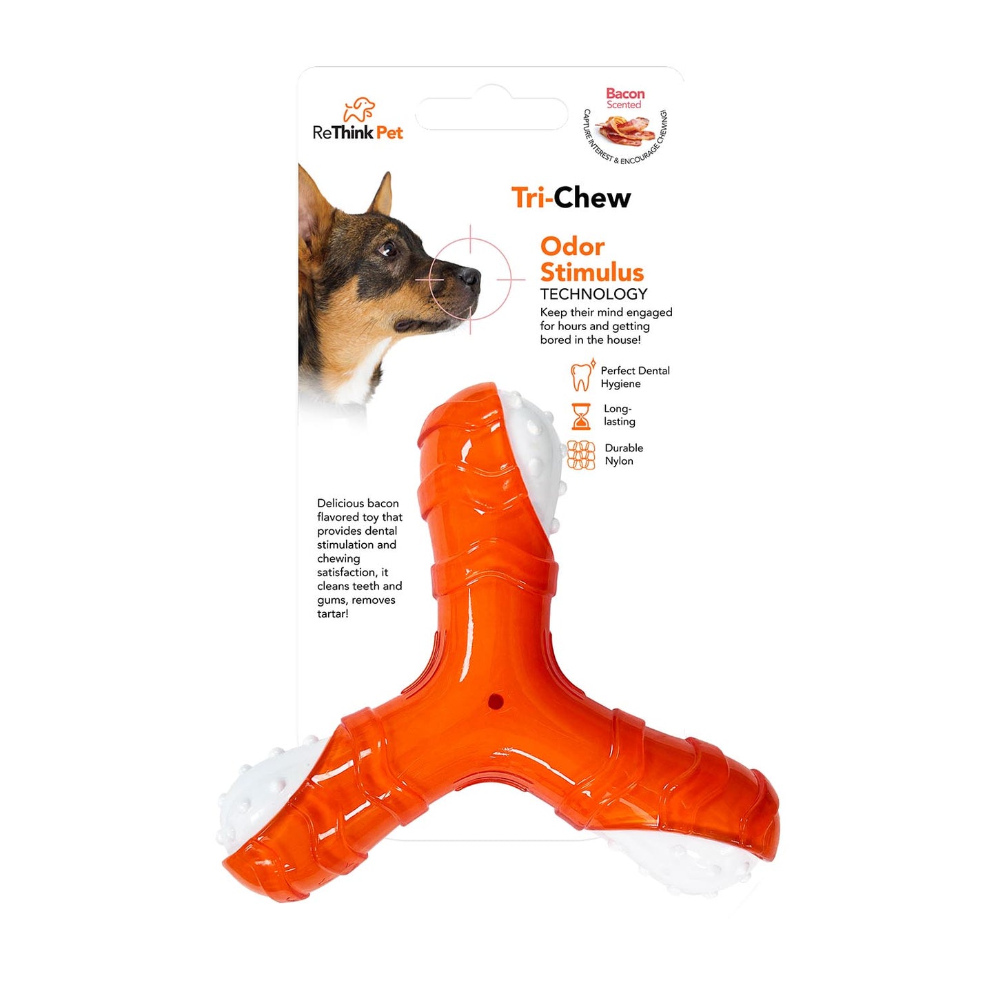 Rethink Pet Tri-Chew Dog Toy Bacon Flavoured